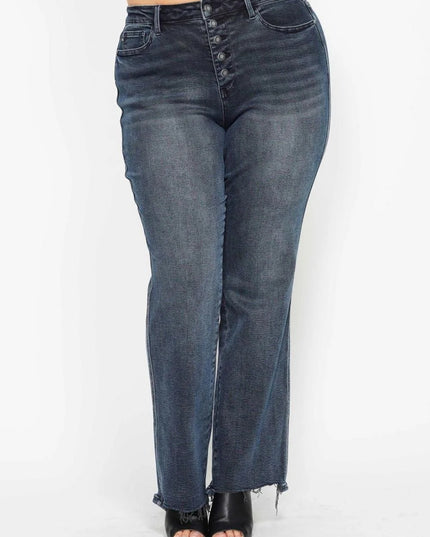 Judy Blue High Waist Button Fly Destroy Hem Straight Denim Jeans 88912