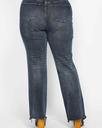 Judy Blue High Waist Button Fly Destroy Hem Straight Denim Jeans 88912
