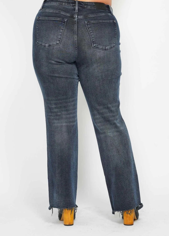 Judy Blue High Waist Button Fly Destroy Hem Straight Denim Jeans 88912