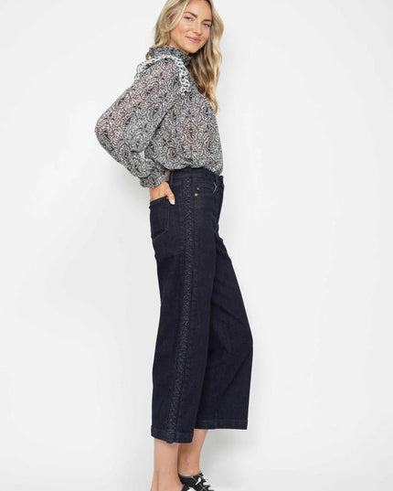 Judy Blue High Waist Side Seam Braid Detail Wide Leg Crop Denim Jeans 88851