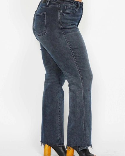 Judy Blue High Waist Button Fly Destroy Hem Straight Denim Jeans 88912