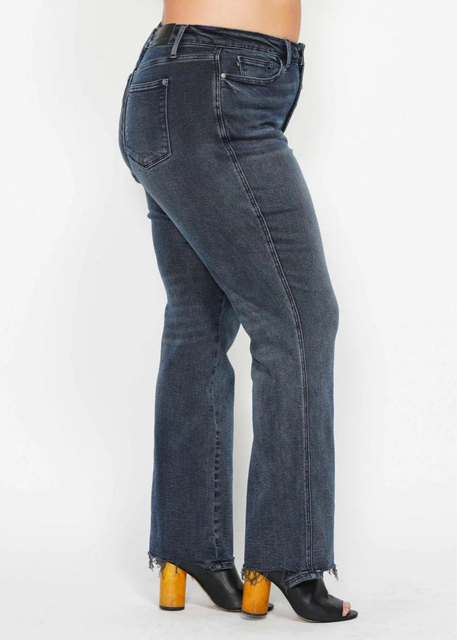 Judy Blue High Waist Button Fly Destroy Hem Straight Denim Jeans 88912