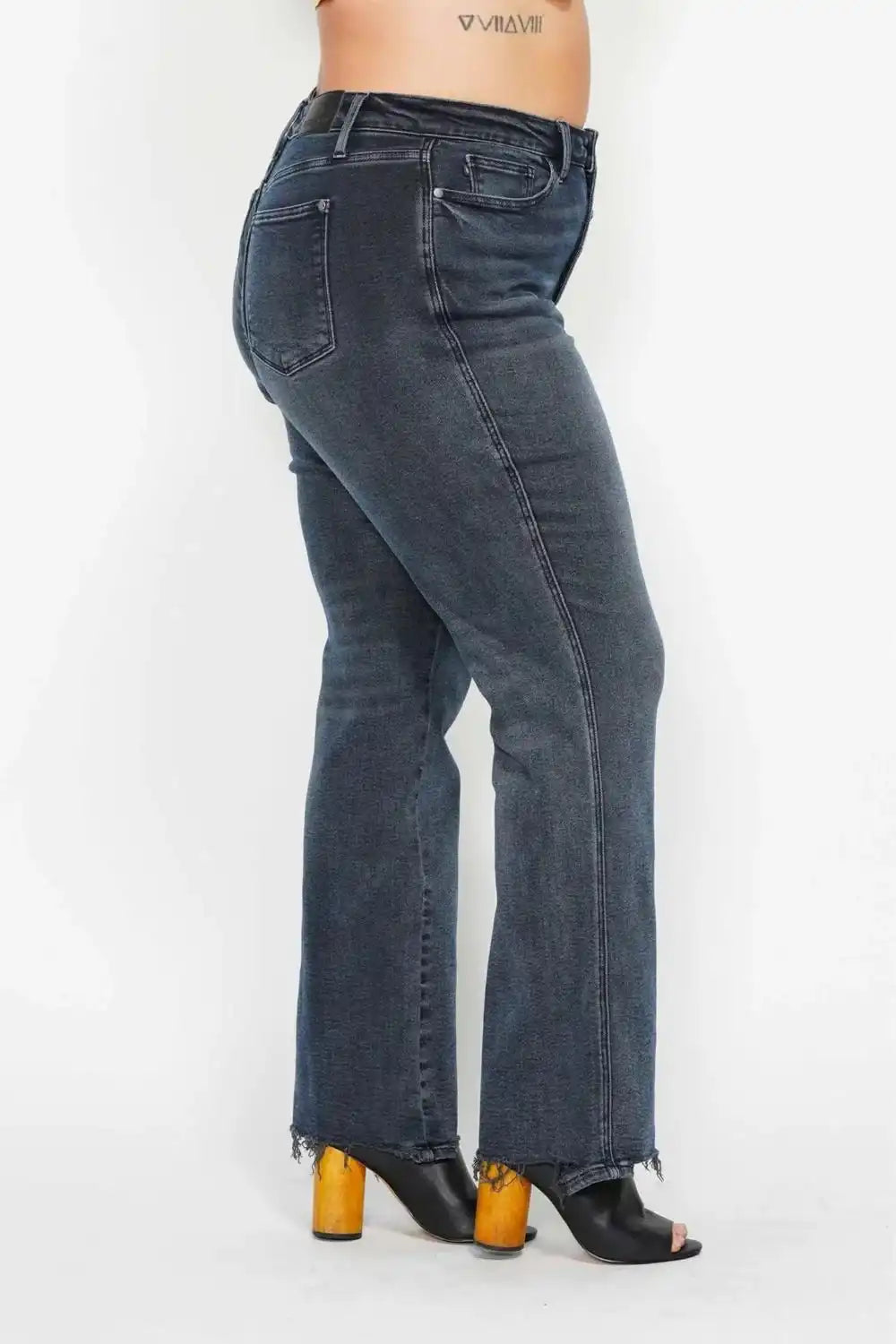 Judy Blue High Waist Button Fly Destroy Hem Straight Denim Jeans 88912 - Sleekdenim.com