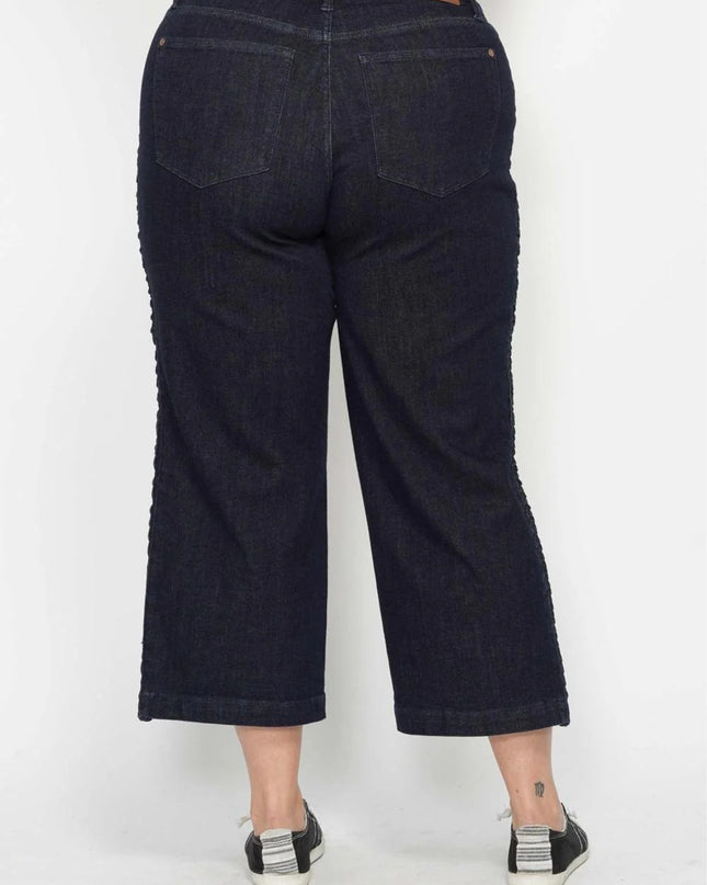 Judy Blue High Waist Side Seam Braid Detail Wide Leg Crop Denim Jeans 88851