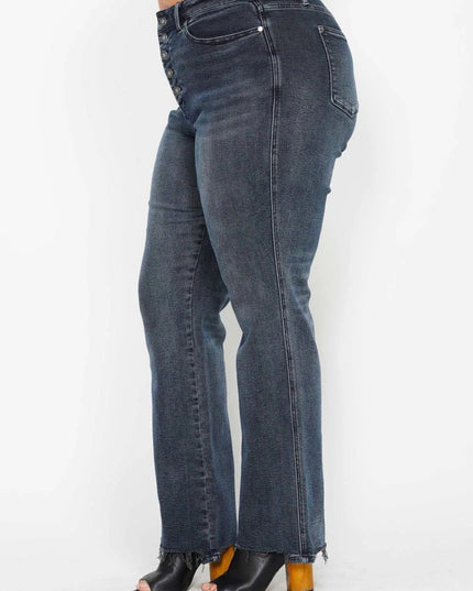 Judy Blue High Waist Button Fly Destroy Hem Straight Denim Jeans 88912