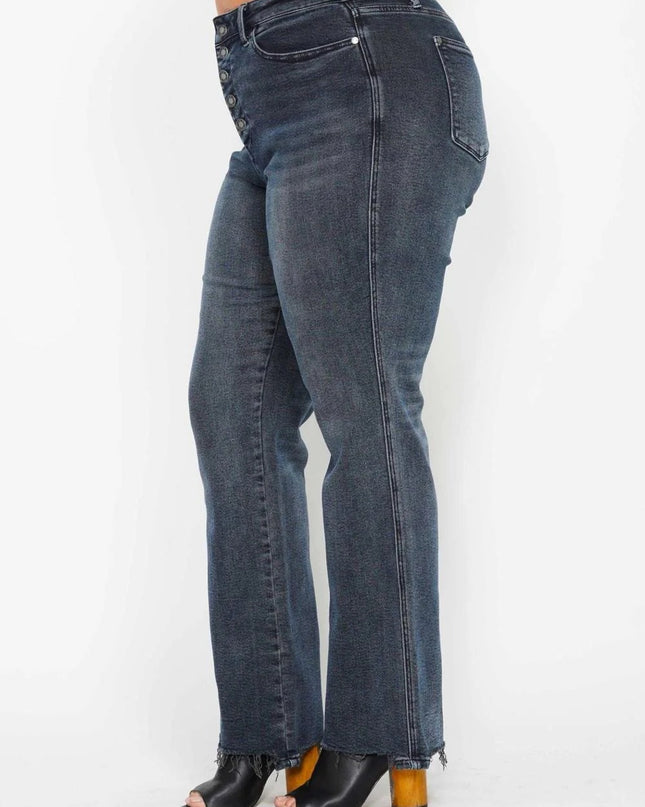 Judy Blue High Waist Button Fly Destroy Hem Straight Denim Jeans 88912