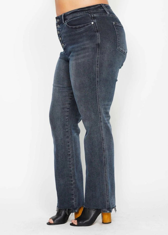 Judy Blue High Waist Button Fly Destroy Hem Straight Denim Jeans 88912