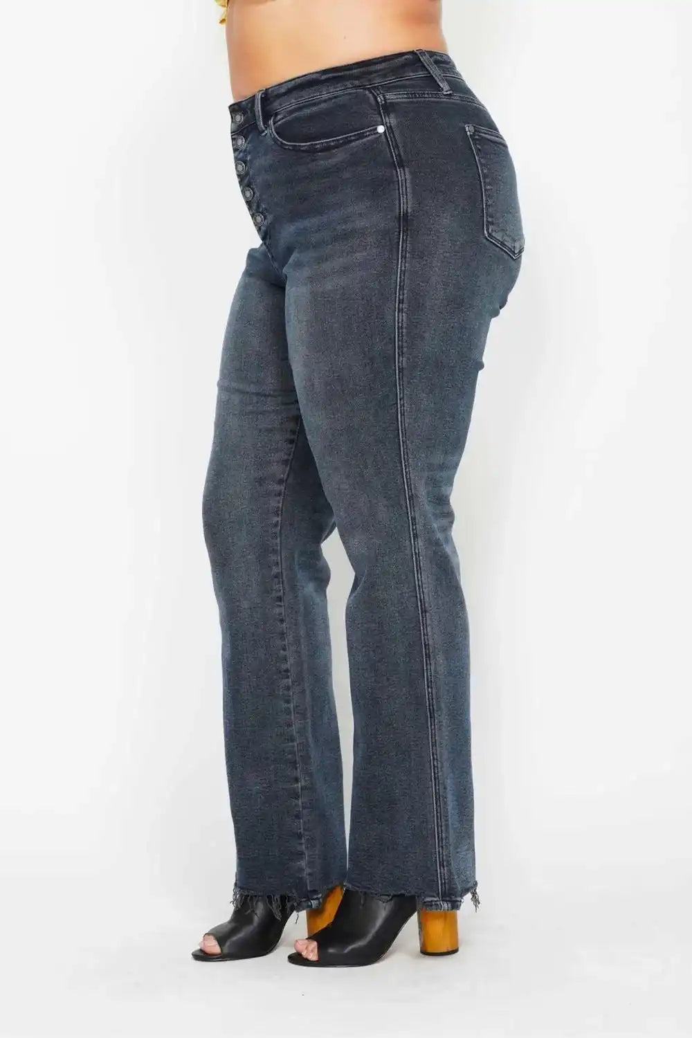 Judy Blue High Waist Button Fly Destroy Hem Straight Denim Jeans 88912 - Sleekdenim.com