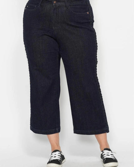 Judy Blue High Waist Side Seam Braid Detail Wide Leg Crop Denim Jeans 88851