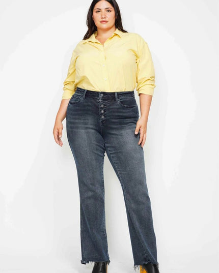 Judy Blue High Waist Button Fly Destroy Hem Straight Denim Jeans 88912