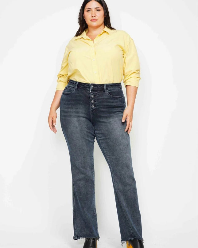 Judy Blue High Waist Button Fly Destroy Hem Straight Denim Jeans 88912