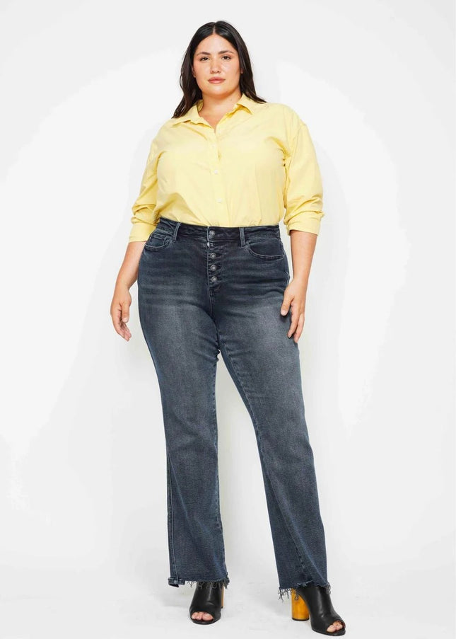 Judy Blue High Waist Button Fly Destroy Hem Straight Denim Jeans 88912