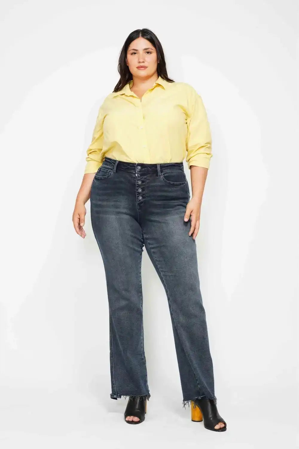 Judy Blue High Waist Button Fly Destroy Hem Straight Denim Jeans 88912 - Sleekdenim.com