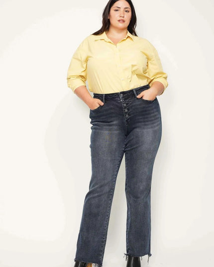 Judy Blue High Waist Button Fly Destroy Hem Straight Denim Jeans 88912