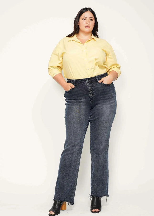 Judy Blue High Waist Button Fly Destroy Hem Straight Denim Jeans 88912