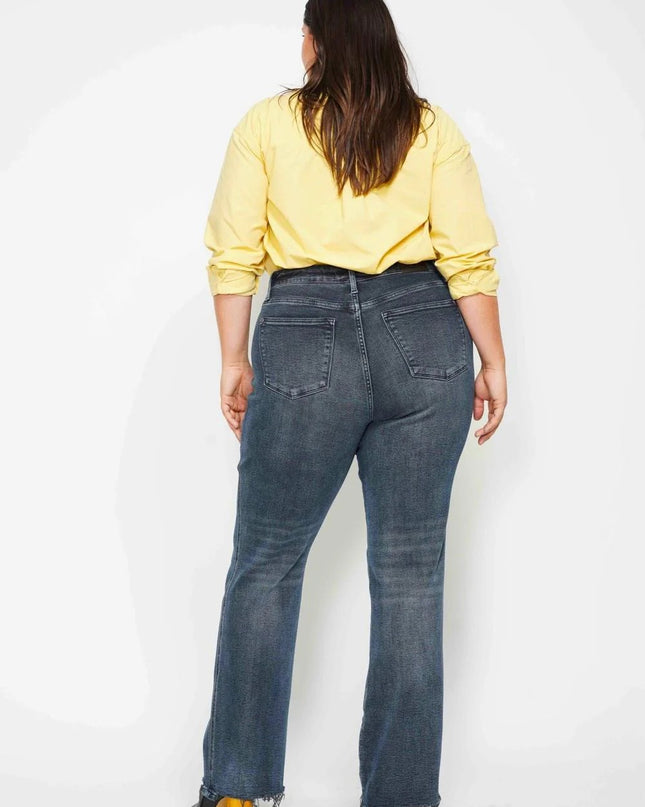 Judy Blue High Waist Button Fly Destroy Hem Straight Denim Jeans 88912