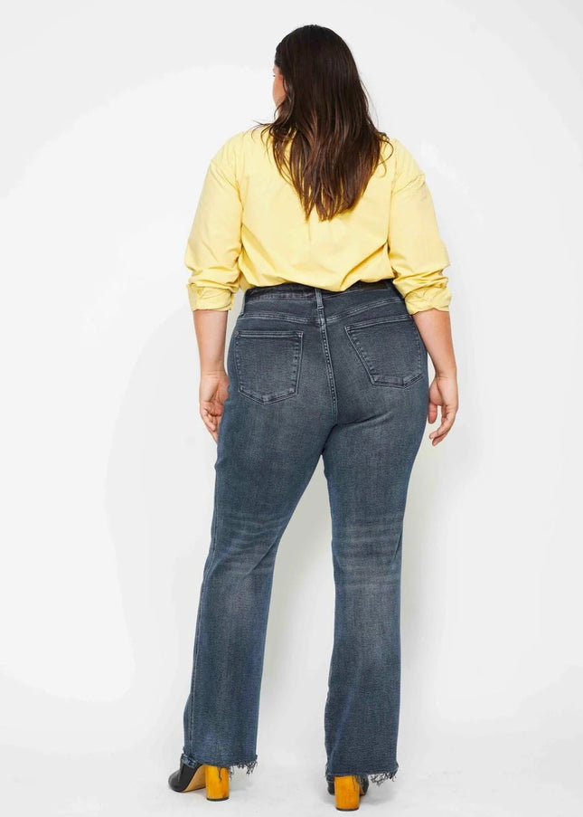 Judy Blue High Waist Button Fly Destroy Hem Straight Denim Jeans 88912