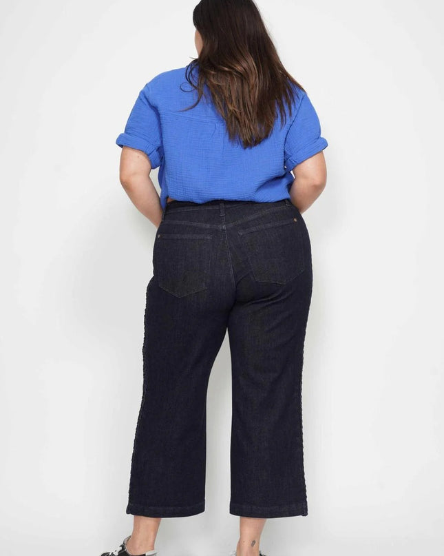 Judy Blue High Waist Side Seam Braid Detail Wide Leg Crop Denim Jeans 88851