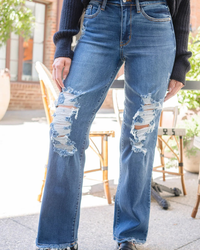 Judy Blue Mid Rise Casual Ripped Fitted Denim Jeans 82605 - RESTOCKED!