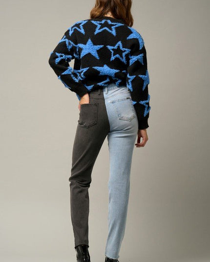 INSANE GENE COMBO WASHED HIGH WAIST GIRLFRIEND JEANS - Sleekdenim.com