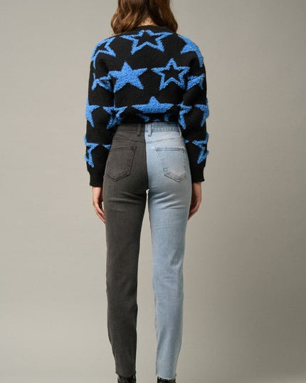 INSANE GENE COMBO WASHED HIGH WAIST GIRLFRIEND JEANS - Sleekdenim.com