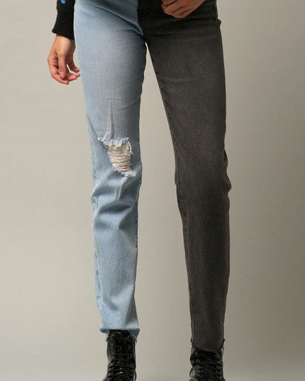 INSANE GENE COMBO WASHED HIGH WAIST GIRLFRIEND JEANS - Sleekdenim.com