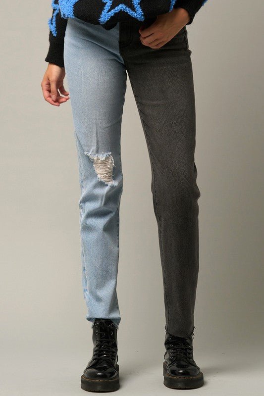 INSANE GENE COMBO WASHED HIGH WAIST GIRLFRIEND JEANS - Sleekdenim.com