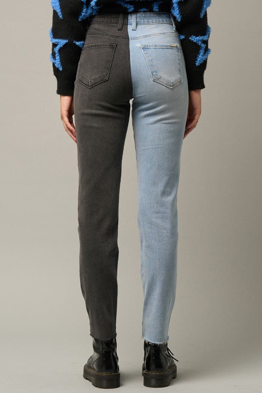 INSANE GENE COMBO WASHED HIGH WAIST GIRLFRIEND JEANS - Sleekdenim.com