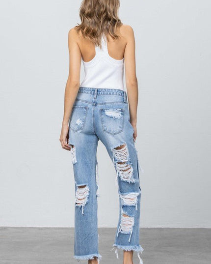 INSANE GENE HEAVY DESTROYED STRAIGHT LEG JEANS - Sleekdenim.com
