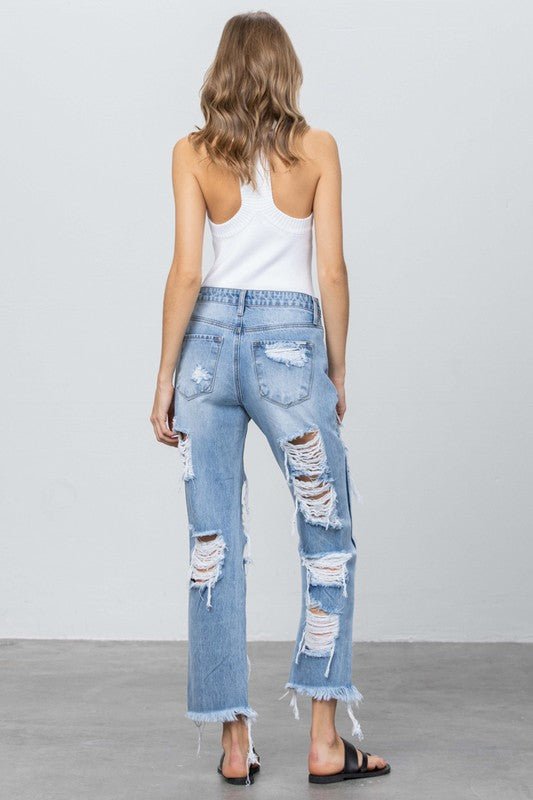 INSANE GENE HEAVY DESTROYED STRAIGHT LEG JEANS - Sleekdenim.com