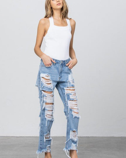INSANE GENE HEAVY DESTROYED STRAIGHT LEG JEANS - Sleekdenim.com