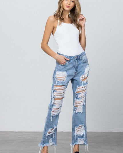 INSANE GENE HEAVY DESTROYED STRAIGHT LEG JEANS - Sleekdenim.com