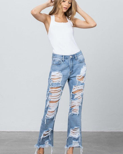 INSANE GENE HEAVY DESTROYED STRAIGHT LEG JEANS - Sleekdenim.com