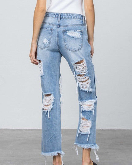 INSANE GENE HEAVY DESTROYED STRAIGHT LEG JEANS - Sleekdenim.com