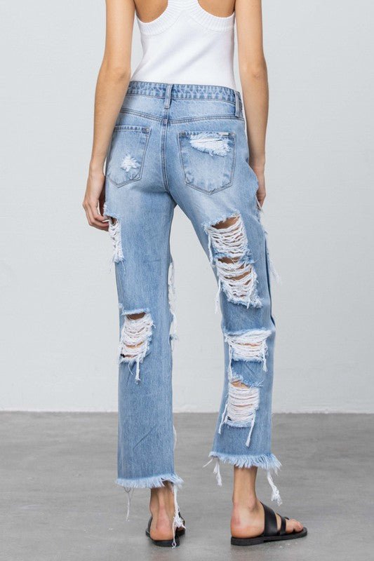 INSANE GENE HEAVY DESTROYED STRAIGHT LEG JEANS - Sleekdenim.com