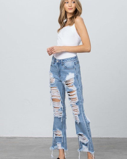 INSANE GENE HEAVY DESTROYED STRAIGHT LEG JEANS - Sleekdenim.com