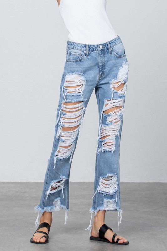 INSANE GENE HEAVY DESTROYED STRAIGHT LEG JEANS - Sleekdenim.com