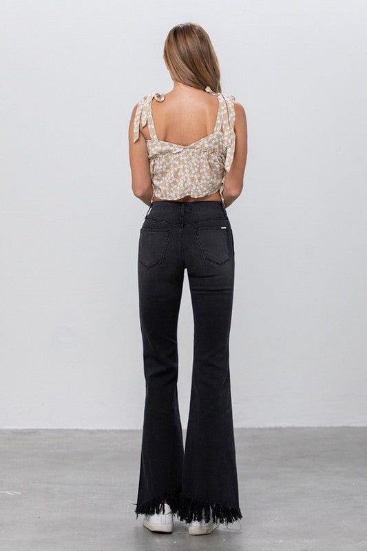 INSANE GENE HIGH RISE BLACK SUPER FLARE JEANS - Sleekdenim.com