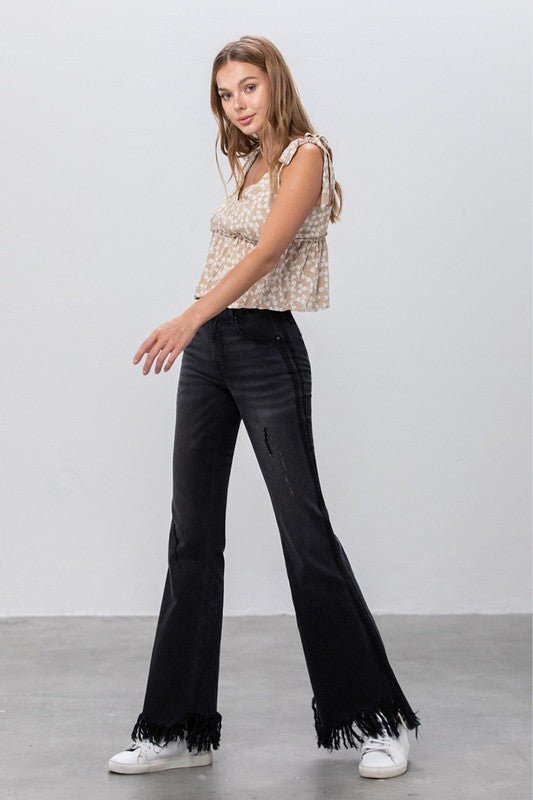 INSANE GENE HIGH RISE BLACK SUPER FLARE JEANS - Sleekdenim.com