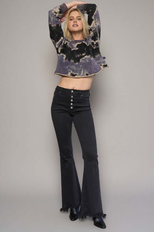 INSANE GENE HIGH RISE BUTTON DOWN PREMIUM WIDE FLARE JEANS - Sleekdenim.com