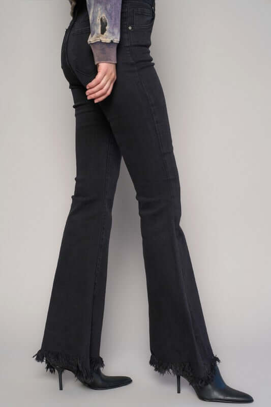 INSANE GENE HIGH RISE BUTTON DOWN PREMIUM WIDE FLARE JEANS - Sleekdenim.com