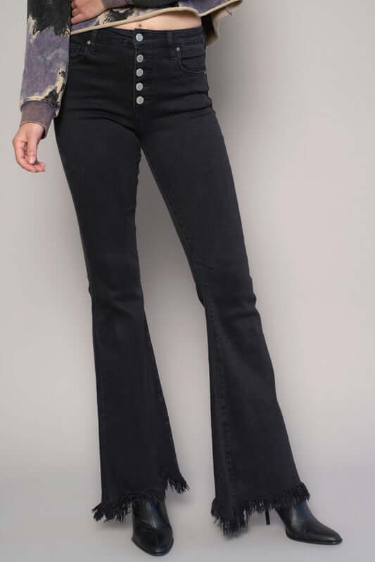 INSANE GENE HIGH RISE BUTTON DOWN PREMIUM WIDE FLARE JEANS - Sleekdenim.com