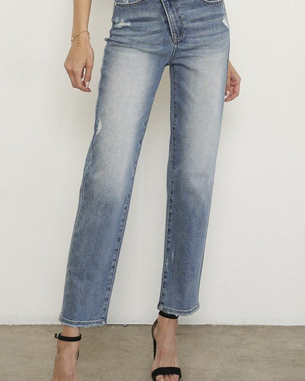 INSANE GENE HIGH RISE CROSS OVER GIRLFRIEND JEANS - Sleekdenim.com