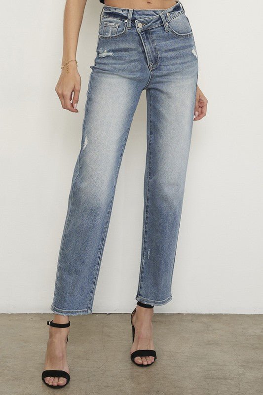 INSANE GENE HIGH RISE CROSS OVER GIRLFRIEND JEANS - Sleekdenim.com