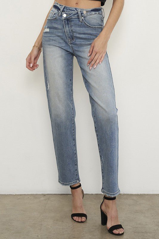 INSANE GENE HIGH RISE CROSS OVER GIRLFRIEND JEANS - Sleekdenim.com