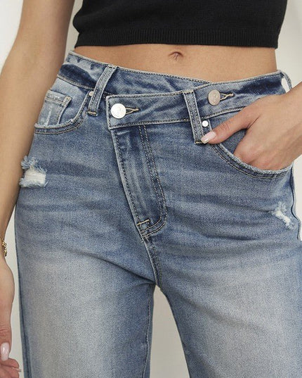 INSANE GENE HIGH RISE CROSS OVER GIRLFRIEND JEANS - Sleekdenim.com