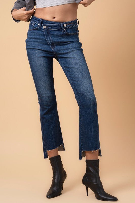 INSANE GENE HIGH RISE CROSSOVER STEP HEM CROP BOOTCUT JEANS - Sleekdenim.com