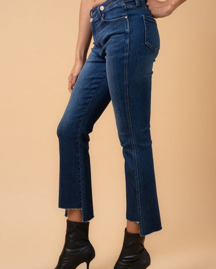 INSANE GENE HIGH RISE CROSSOVER STEP HEM CROP BOOTCUT JEANS - Sleekdenim.com