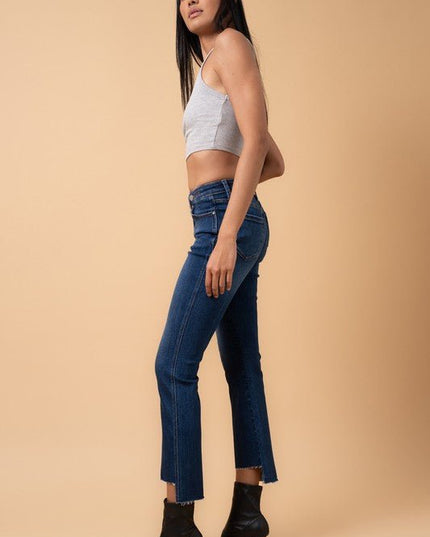 INSANE GENE HIGH RISE CROSSOVER STEP HEM CROP BOOTCUT JEANS - Sleekdenim.com