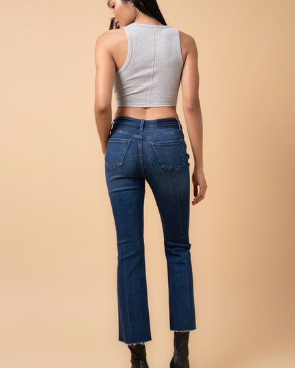 INSANE GENE HIGH RISE CROSSOVER STEP HEM CROP BOOTCUT JEANS - Sleekdenim.com